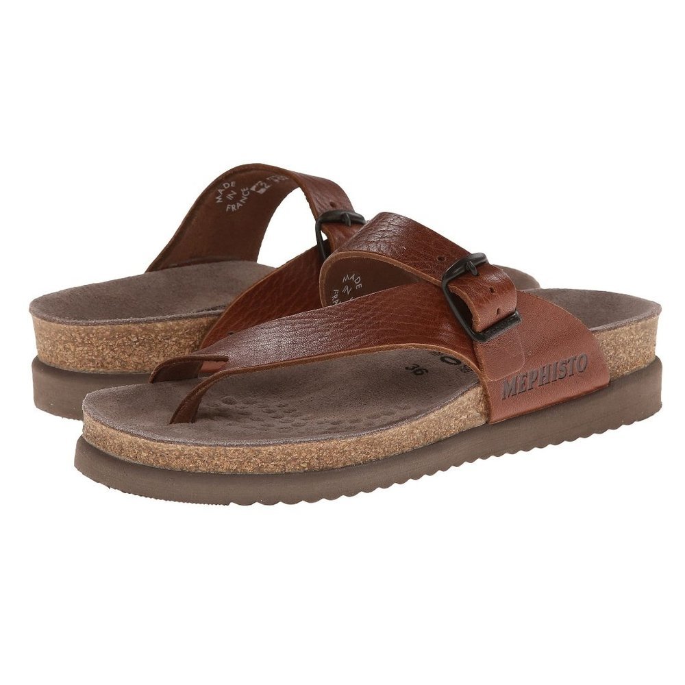 Mephisto Women's Helen Thong Sandals – Comfortable Cork Footbed Leather Sandals - Picture 1 of 10